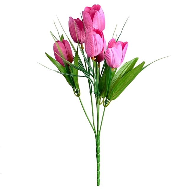 Inteprter Ramo de flores artificiales de 6 cabezas, simulación de fiesta de boda, decoración floral, ramo falso para el hogar y la oficina, rojo oscuro Flores artificiales 3 Inteprter HA7117-03B