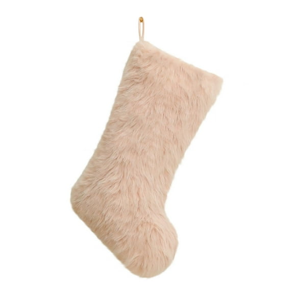 MOQIN Christmas Stockings, 19 Inches Large Plush Faux Fur Christmas Stockings for Family, Hanging Ornaments for Xmas Tree, Home Decor, Fireplace Decorations(White,Pink)
