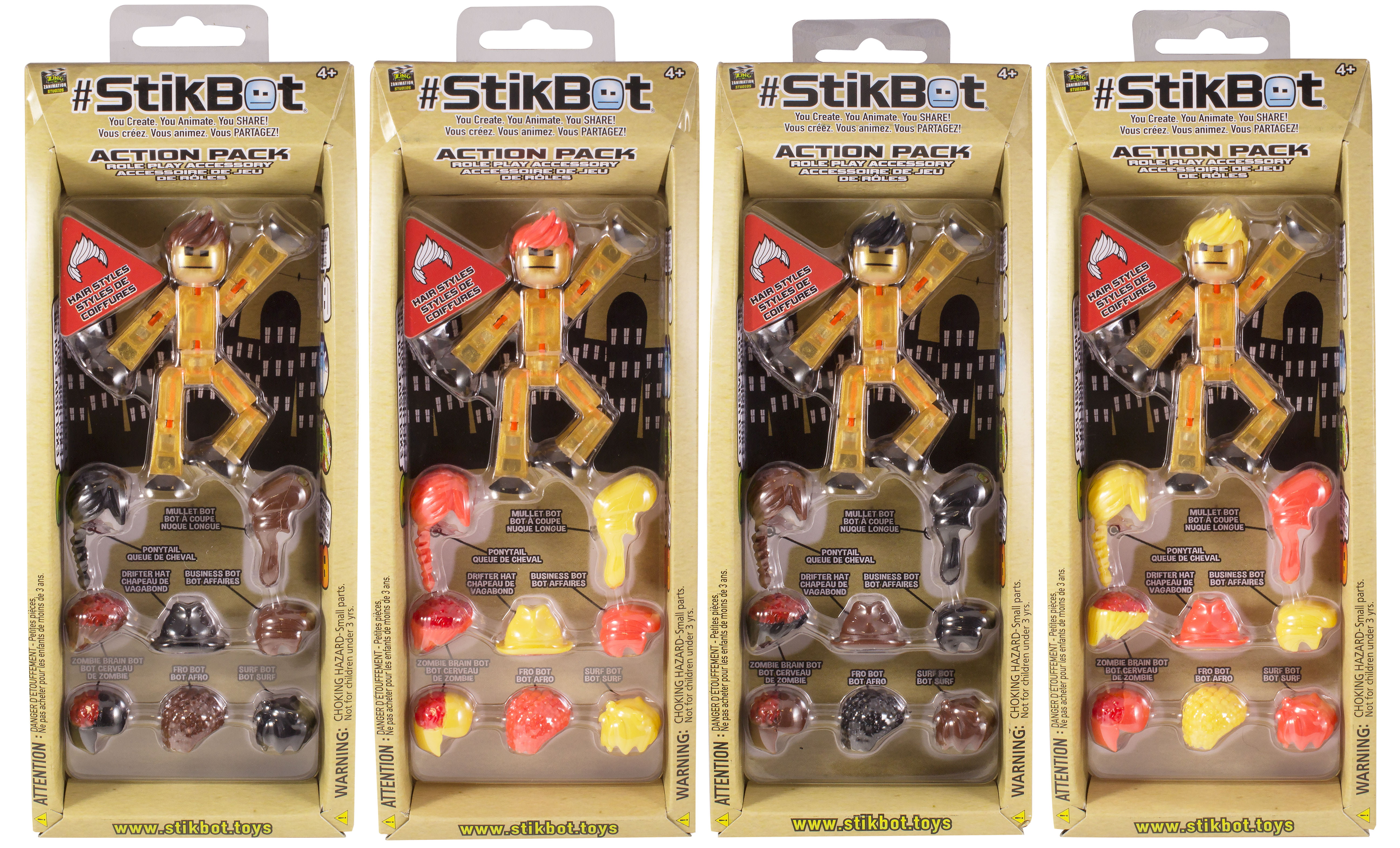 Hair Styles Action Pack Role Play Accessory Set Gold Stikbot new Stikbot 