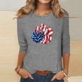 thumbnail image 2 of DeHolifer Womens Tops Independence Day 3/4 Sleeve Crewneck Printed Holiday T Shirt Loose Casual Blouse Gray 3XL, 2 of 4