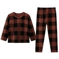 thumbnail image 2 of UJNDER Toddler Kids Plaid Striped Print Round Neck Long Sleeve Top and Pants Loungewear Pajama Set for Baby Boys Girls Kids Pajamas,Brown,2-3 Years, 2 of 3