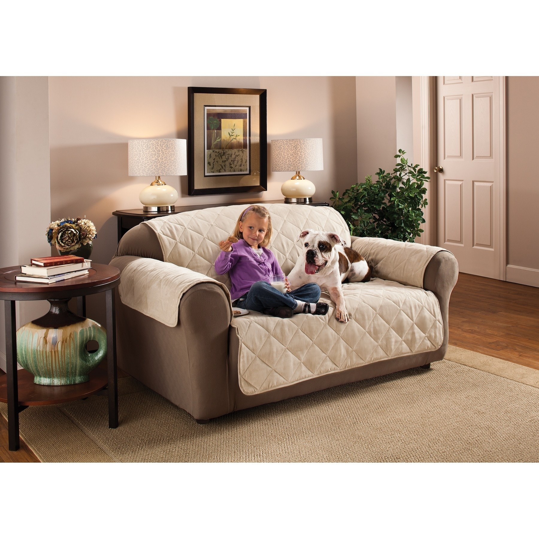 Innovative Textile Solutions 1-Piece Faux Suede Sofa Furniture Cover Slipcover, Camel