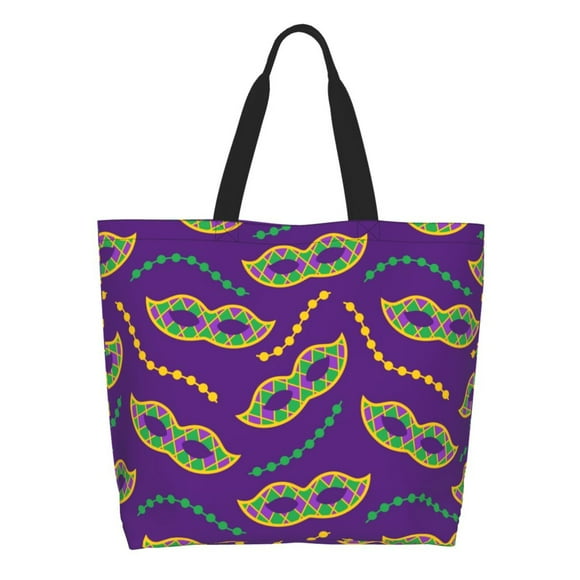 Wukai Carnival Masks and Beads Print Reusable Grocery Bag Shopping Bags Shopping Handle Bag Suitable for Outdoor Convenient Daily Bag