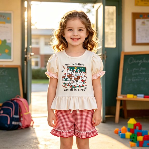 Angala Outfits for Infant Girls Graphic T Shirt with Plaid Shorts Sets Girl Summer Casual Clothes
