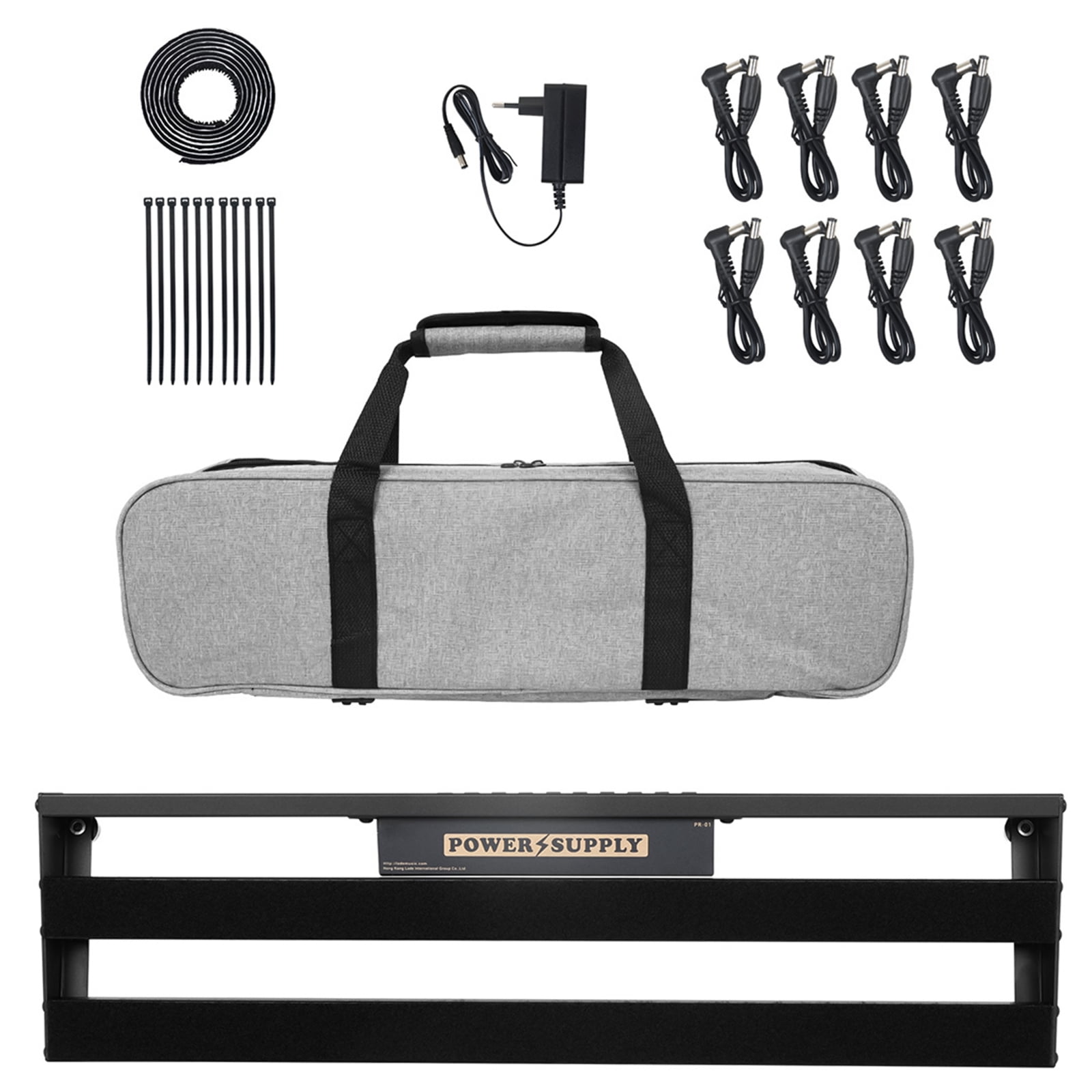 Aluminium Alloy Black Guitar Effect Pedalboard with Bag, Pedal Cable Guitar Pedal Board Set with Built-in Power Supply