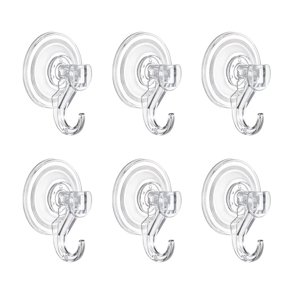 VEVOR Suction Cup Hooks 6 Pack, 2.76 x 3.54 x 1.57 inch, 10 LBS Max Load Clear Shower Suction Cups, Strong and Reusable Heavy Duty Wall Holder, for Loofah, Towel, Glass, Window, Kitchen, Bathroom
