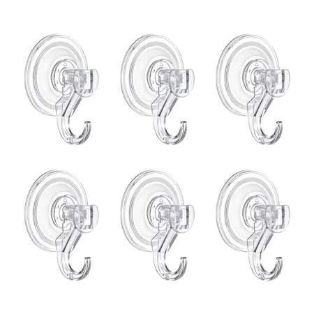 VEVOR Suction Cup Hooks 6 Pack, 2.76 x 3.54 x 1.57 inch, 10 LBS Max Load Clear Shower Suction Cups, Strong and Reusable Heavy Duty Wall Holder, for Loofah, Towel, Glass, Window, Kitchen, Bathroom