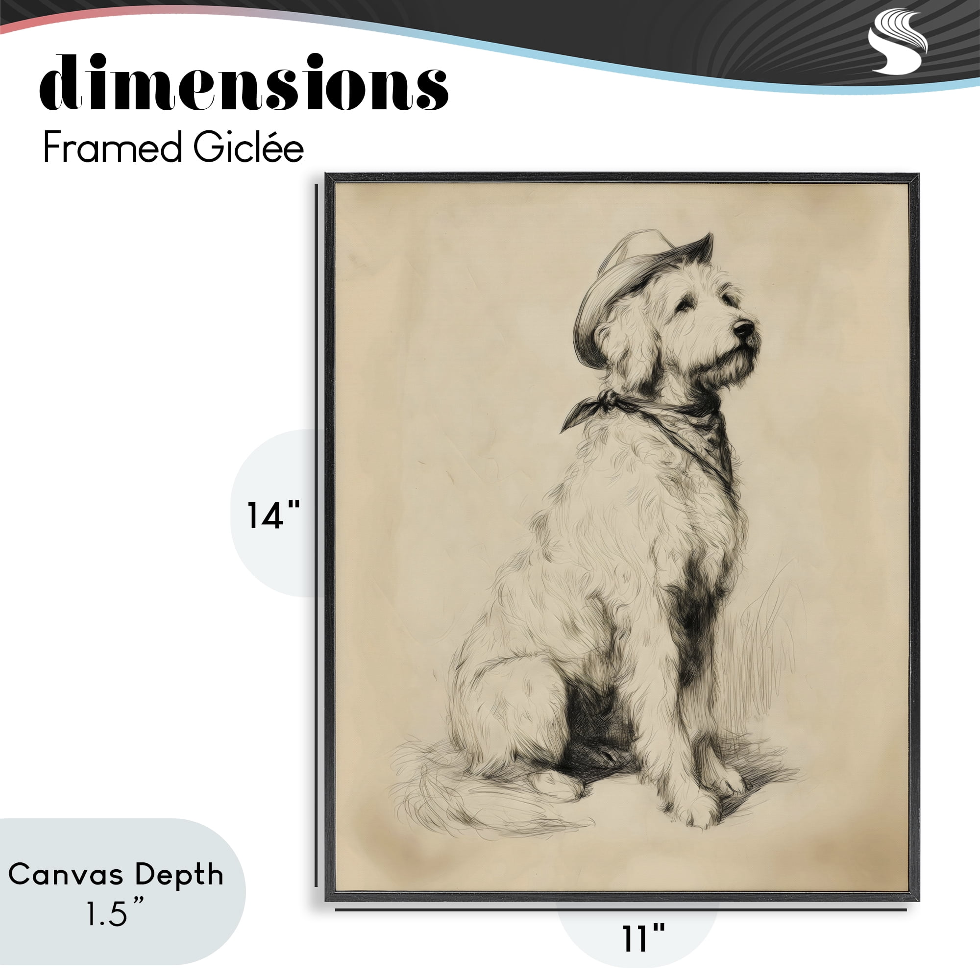 Stupell Industries Cowboy Goldendoodle Sketch Black Framed Giclee Art, design by Arlington Prints