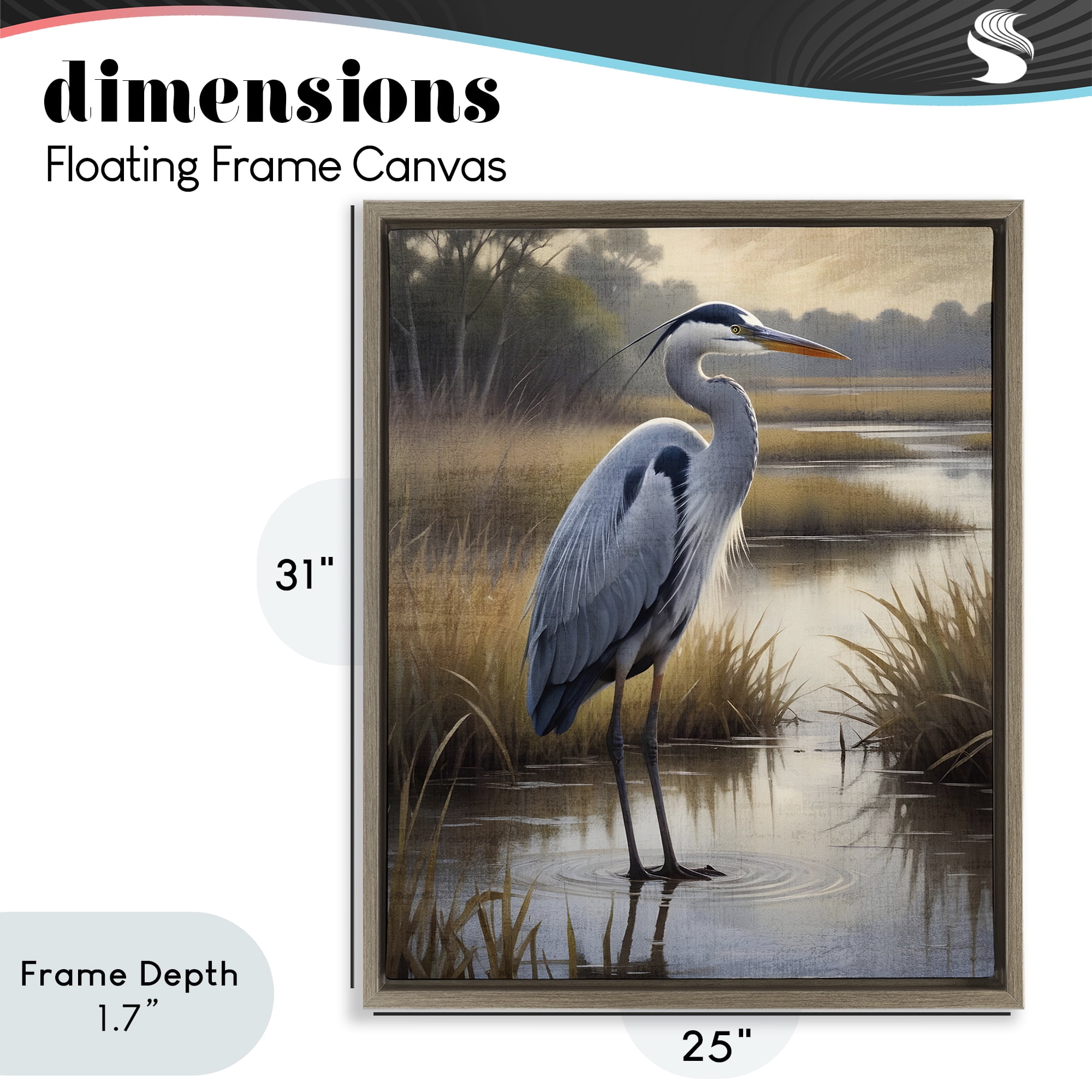 Stupell Industries Heron in Serene Marshlands Brown Framed Floater Canvas Wall Art, design by Susan Arnot