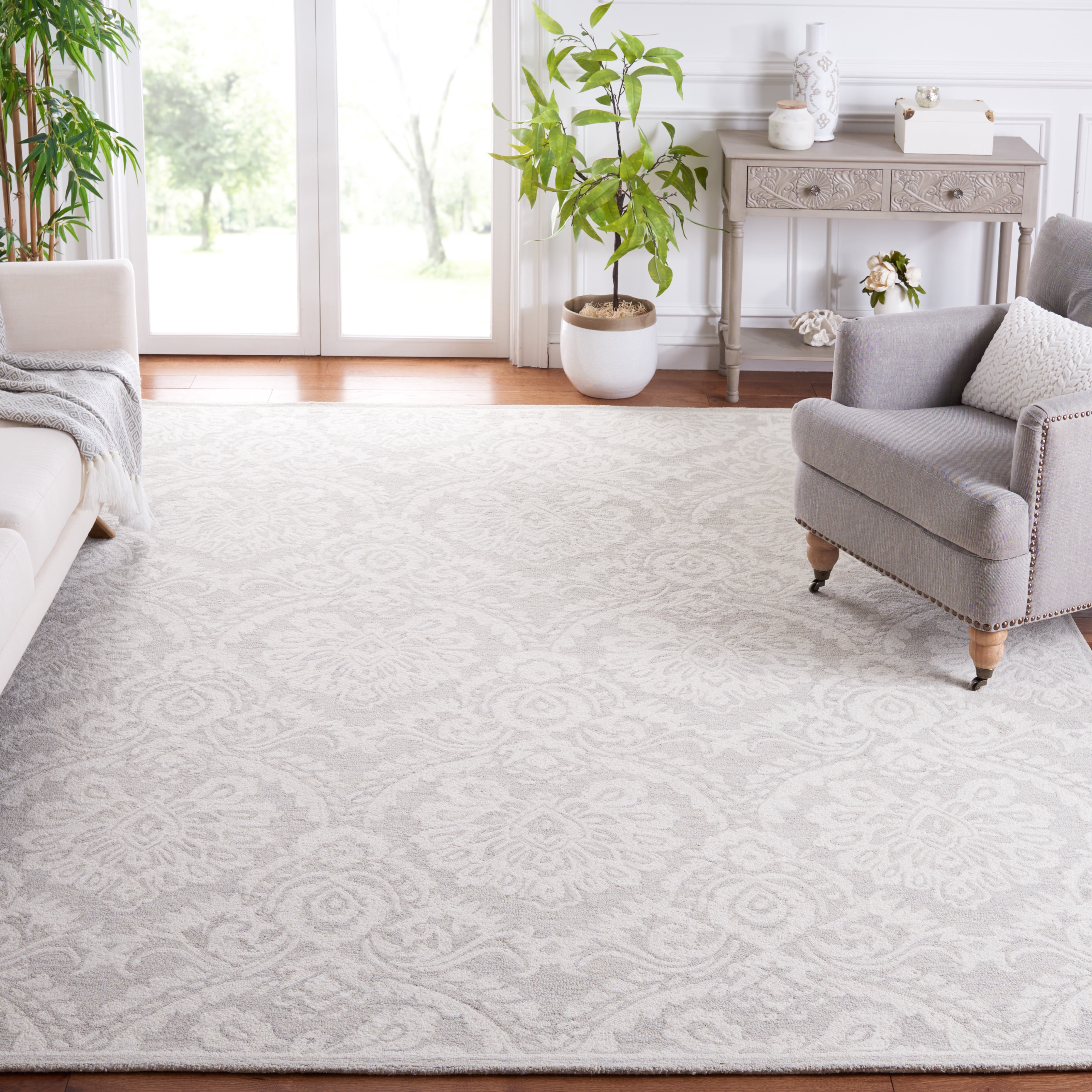 SAFAVIEH Blossom Travis Geometric Wool Area Rug, Silver/Ivory, 8' x 10'