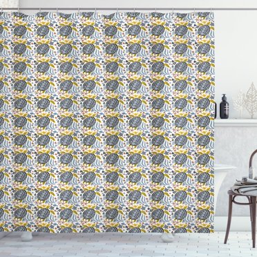 Ambesonne Turtle Shower Curtain, Hand Drawn Ocean Fauna, 69"Wx84"L, Multicolor