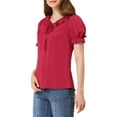 thumbnail image 4 of Allegra K Women's Tie Neck Ruffle Neck Blouse Puff Sleeve Ruffle Cuff Solid Tops, 4 of 5