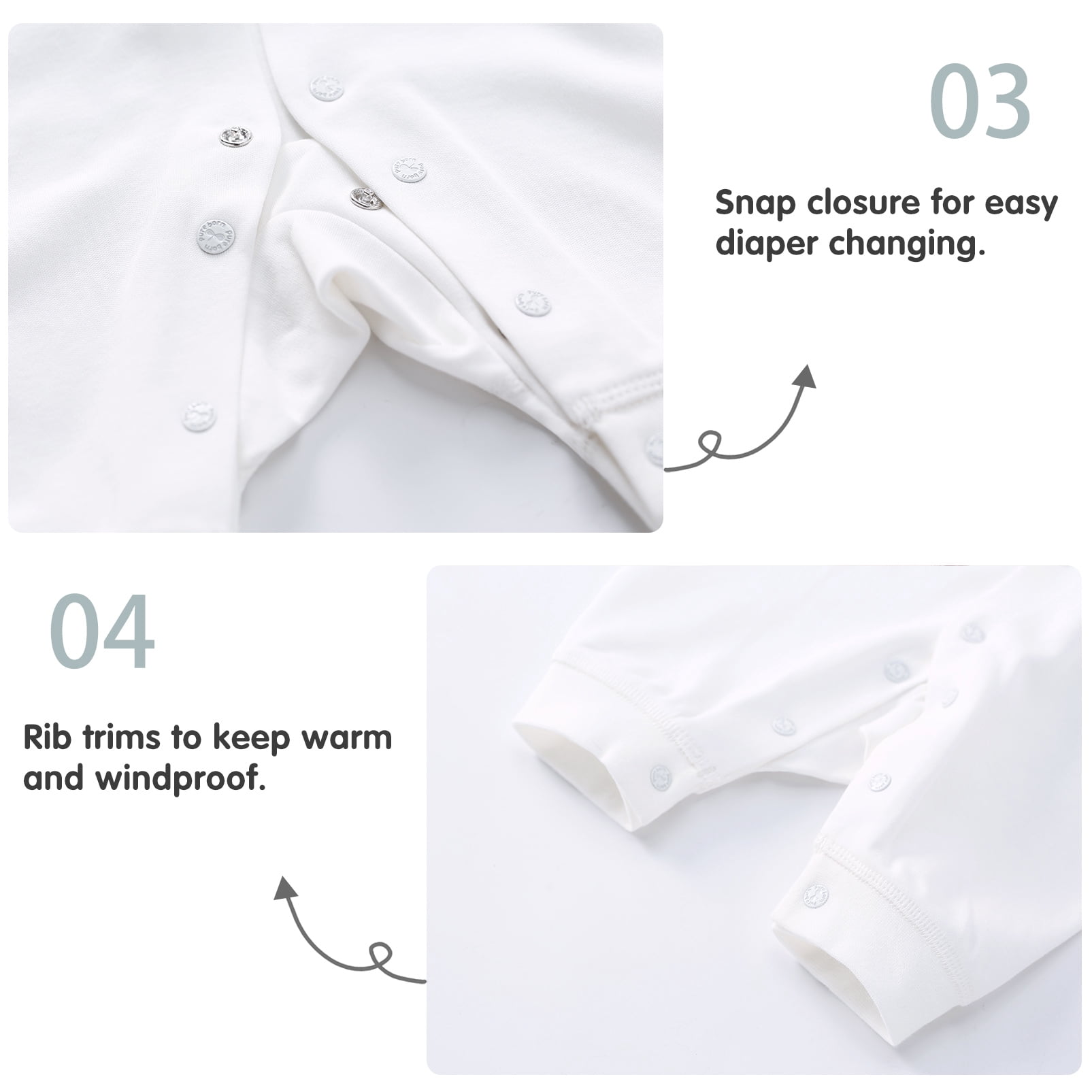pureborn Baby Jumpsuit Infant Boys Girls Cotton Long Sleeve Spring Fall Christening Baptism Romper 6-9 Months White