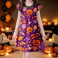 thumbnail image 2 of Likimi Children Girls Hallowmas Dress Crew Neck Flutter Sleeve Halloween Cartoon Print For Party Comfortable Sleep Dresses Size 3-4 Years, 2 of 4