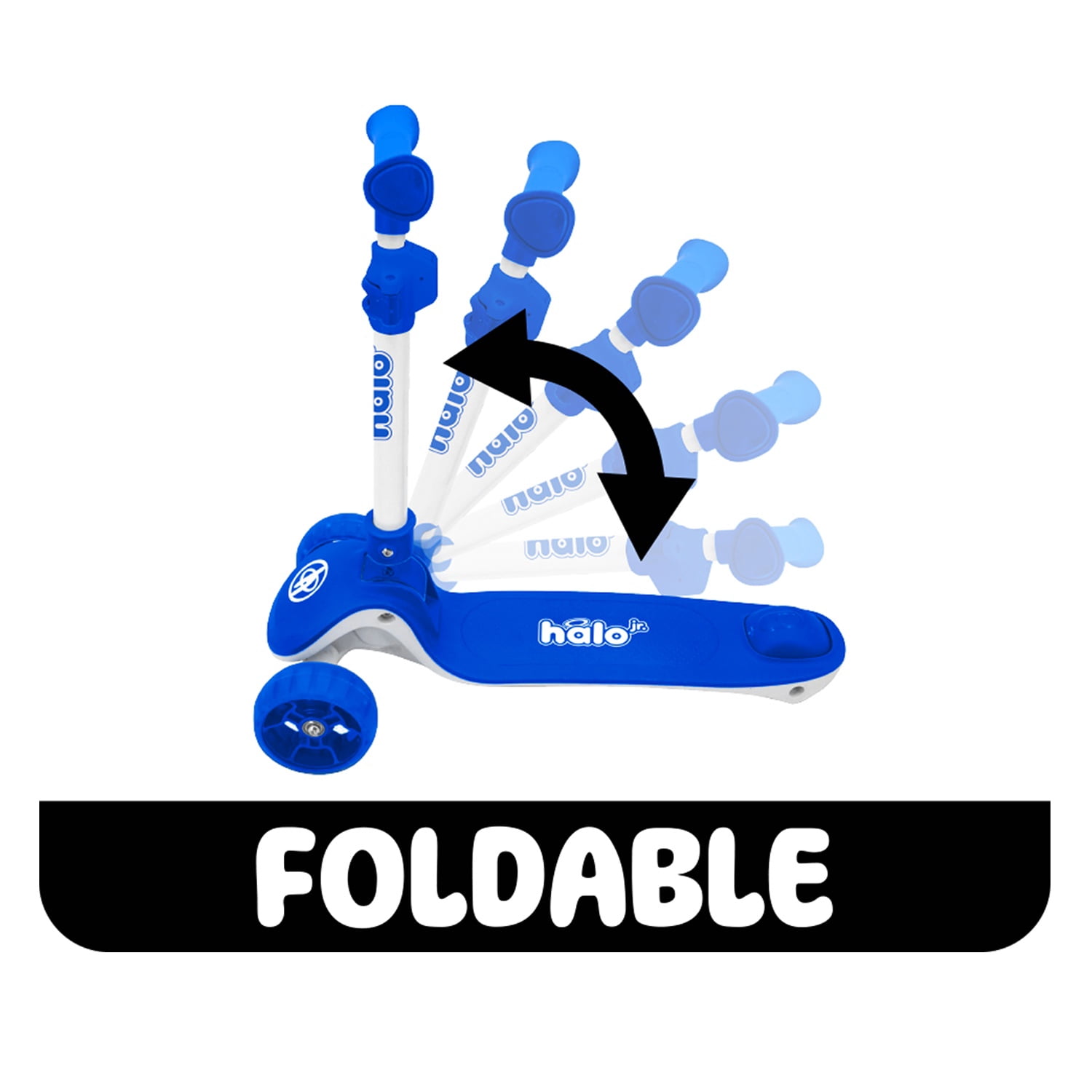 HALO Jr. Super 3 Wheel Scooter - Light Up Wheels, Folding, Height Adjustable 110 Max Weight - Blue