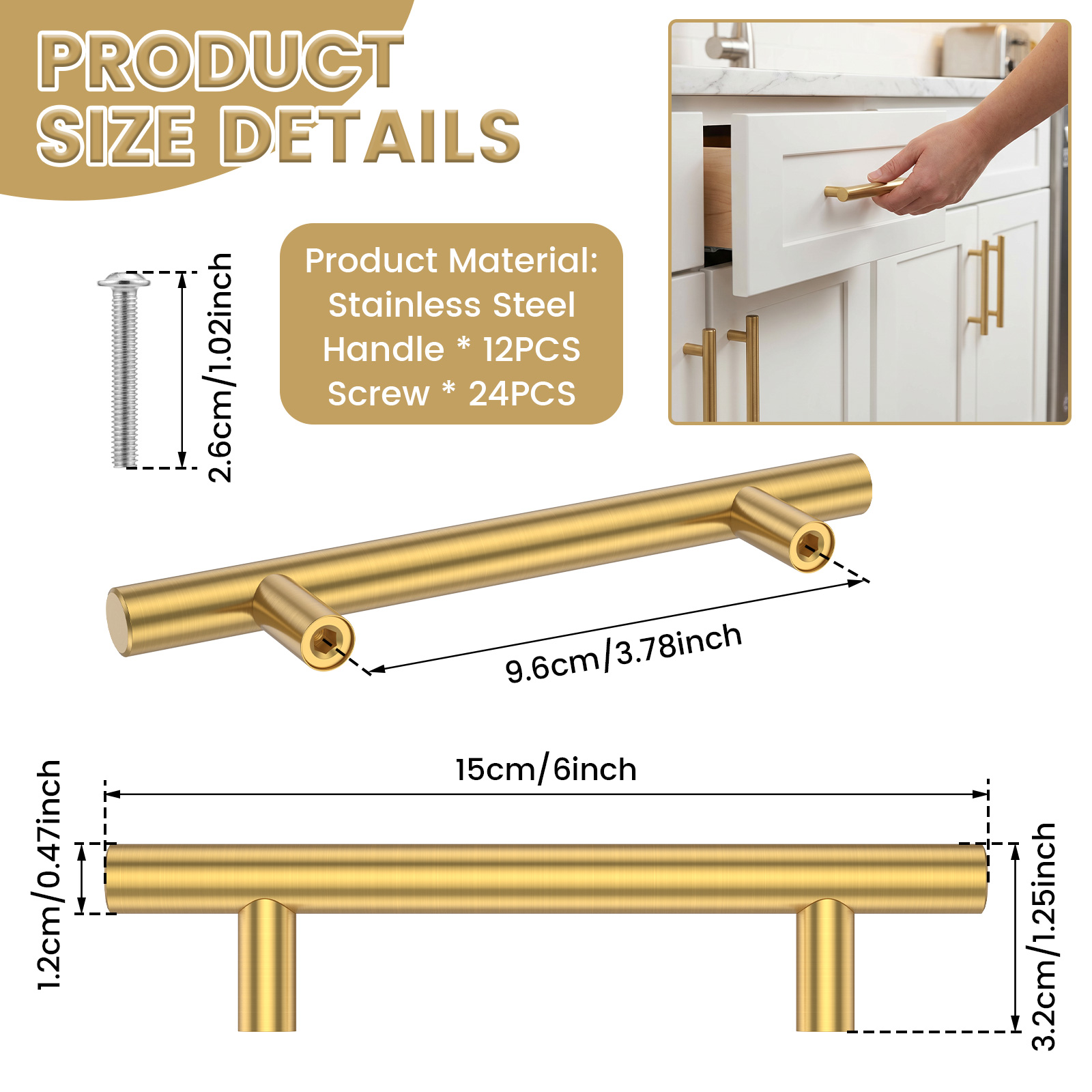 Evjurcn 12-Pack Gold T-Bar Cabinet Pulls photo 3