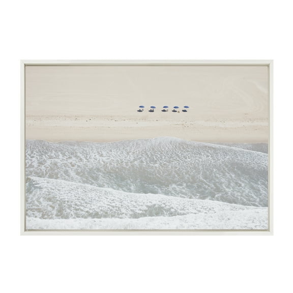 Kate and Laurel Sylvie Five Umbrellas Framed Canvas Wall Art by Caroline Mint, 23x33 White, Decorative Coastal Art for Wall
