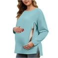 thumbnail image 2 of Mifsaly Long Sleeve Maternity Shirt Crewneck Nursing Tops Side Slit Breastfeeding Shirts with Hidden Zipper Loose Comfortable Pregnancy T Shirt Home Going Convenient Outfits XXL, 2 of 8