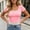 Pink, variant on Womens Button Down Shirts Blouses Cropped Casual Tunic Short Sleeve Lace T Shirts for Women