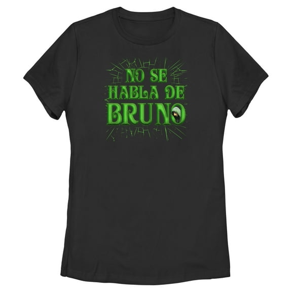 Women's Encanto No Se Habla De Bruno Green Text Graphic Tee Black Small