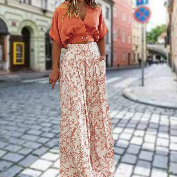Camisa Top de manga de murciélago para mujer + Pantalones 2 piezas Conjunto de pantalones de camisa de verano de moda (Naranja XXL) Cgtredaw Naranja T XXL para Mujer