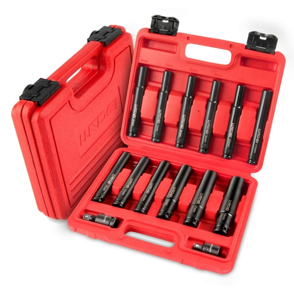 LLNDEI Ensemble de 14 Pcs de Douilles à Impact 3/8 Pouces 6 Points, Incluant 12 Douilles Extra Longues de Tailles Métriques (6mm,7mm,8mm,9mm,10mm,11mm,12mm,13mm,14mm,1)