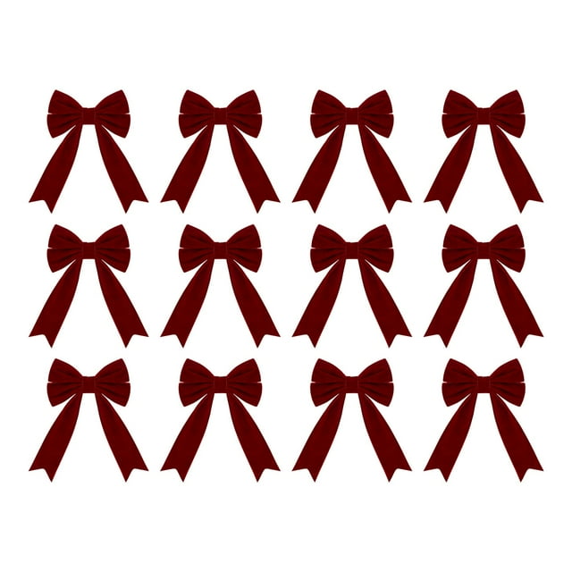 Red Velvet Christmas Bows - Premium Premade Bows For Tree Wreaths Gift Wrapping Crafts Wedding & Holiday Decor (12 Pack)
