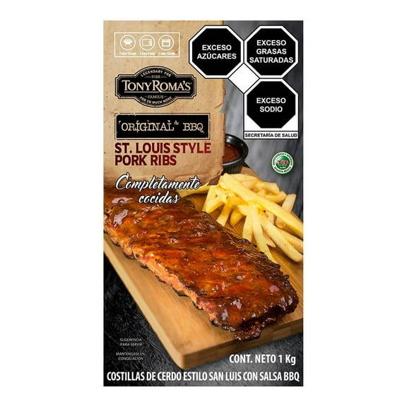 Costilla de cerdo Tony Roma's congelada original bbq estilo san luis 749 g