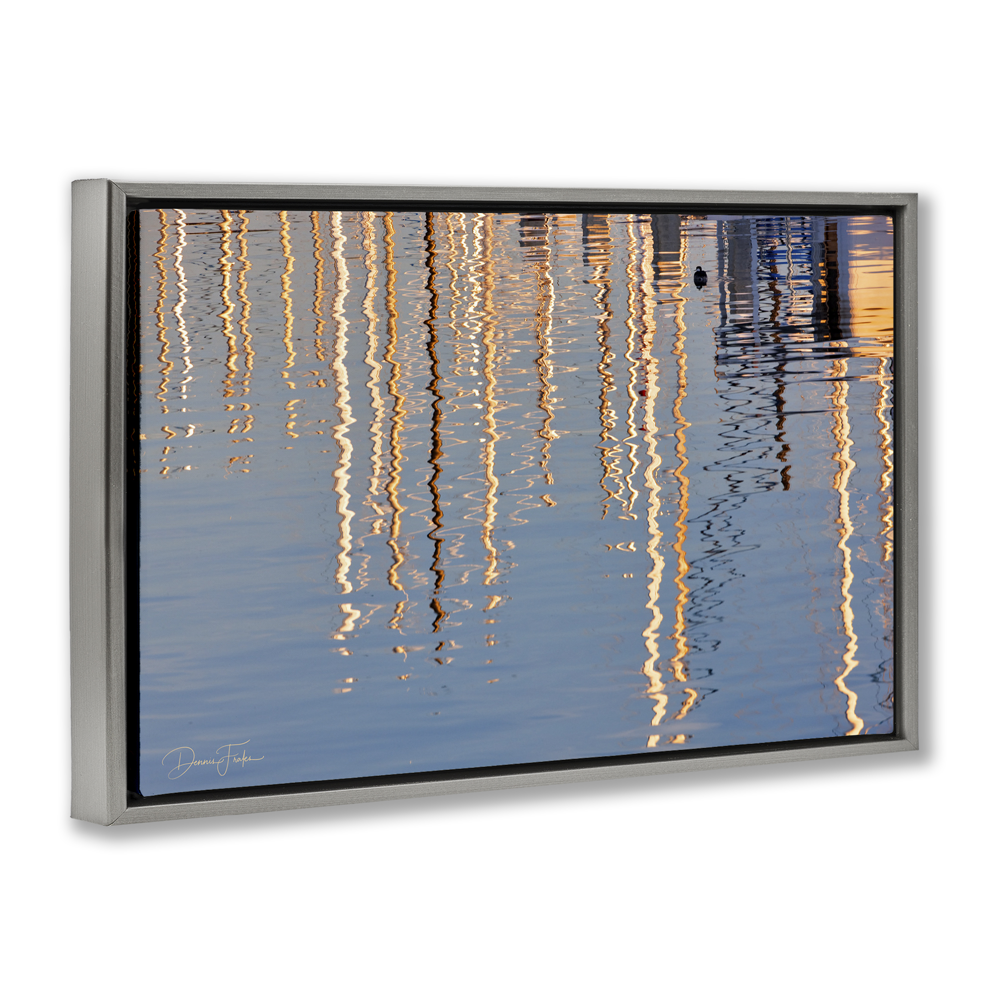 Stupell Industries Beach Post Reflections Coastal Photography Gray Floater Framed Canvas Art Print Wall Art, 25 x 17