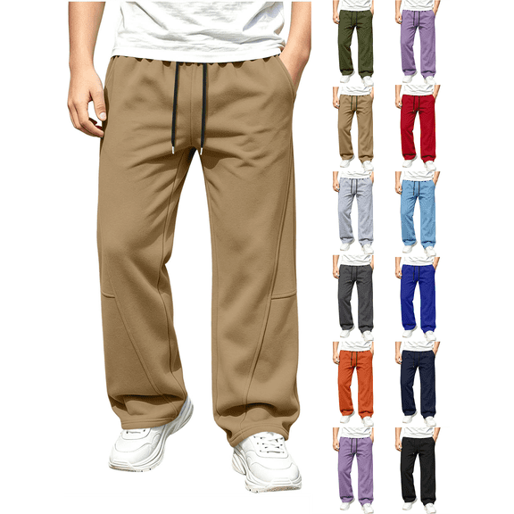 Boys Sweatpants Nelozsy Boy's Solid Color Straight Wide-leg Casual Sportswear Elastic Waist Side Pocket Full Length Pants Kids Khaki 7-8 Years
