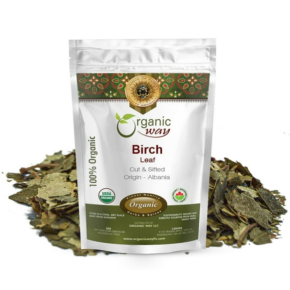 Organic Way Birch Leaf (Betula pendula) Cut & Sifted - Herbal Tea | European Wild-Harvest | Organic & Kosher Certified | Vegan Non GMO & Gluten Free | USDA Certified | Origin - Albania (1 LBS/ 16 Oz)
