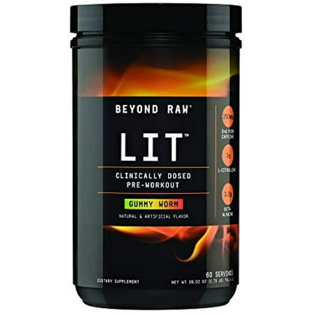 Beyond Raw LIT Pre Workout Powder Energy Drink | Gummy Worm | 60 Servings | Contains Caffeine, Creatine, L-Citruline, and Beta-Alanine | Nitrix Oxide and Preworkout Supplement