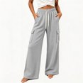 thumbnail image 6 of Women's Soft Wide Leg Cargo Sweatpants with Pockets, Elastic Drawstring Mid Waisted Casual Hiking Jogging Work Outdoor Pants for Women | UKHCCC,Gray L, 6 of 9