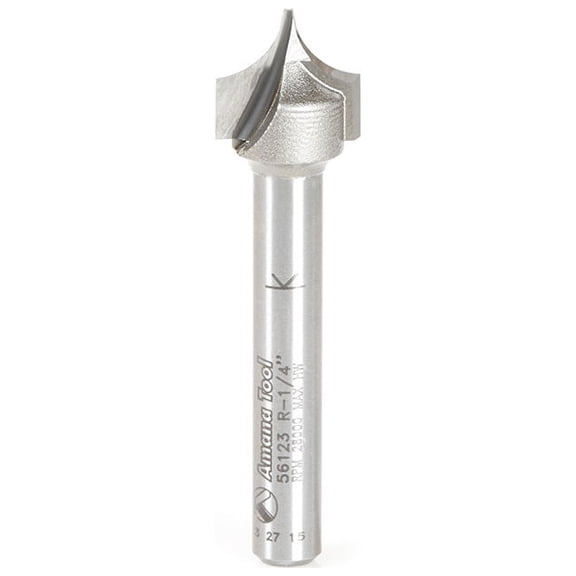 Amana Tool 56123 Carbide Tipped Point Cutting Roundover 1/4 R x 1/2 D x 1/2 CH x 1/4 SHK x 2 Inch Long Router Bit for Beadboards