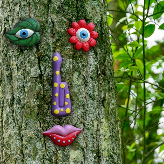 ZenCart Tree Faces Decor Outdoor Resin Tree Face Decoration Colorful Wall Mount Human Faces Leaves Fence Decorations for Yard Garden