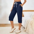 thumbnail image 5 of PEIBang Women's Soft Knit Mid Calf Casual Pants, Drawstring Waist Loose Capri Sweat Bottoms With Side Pockets, 5 of 7