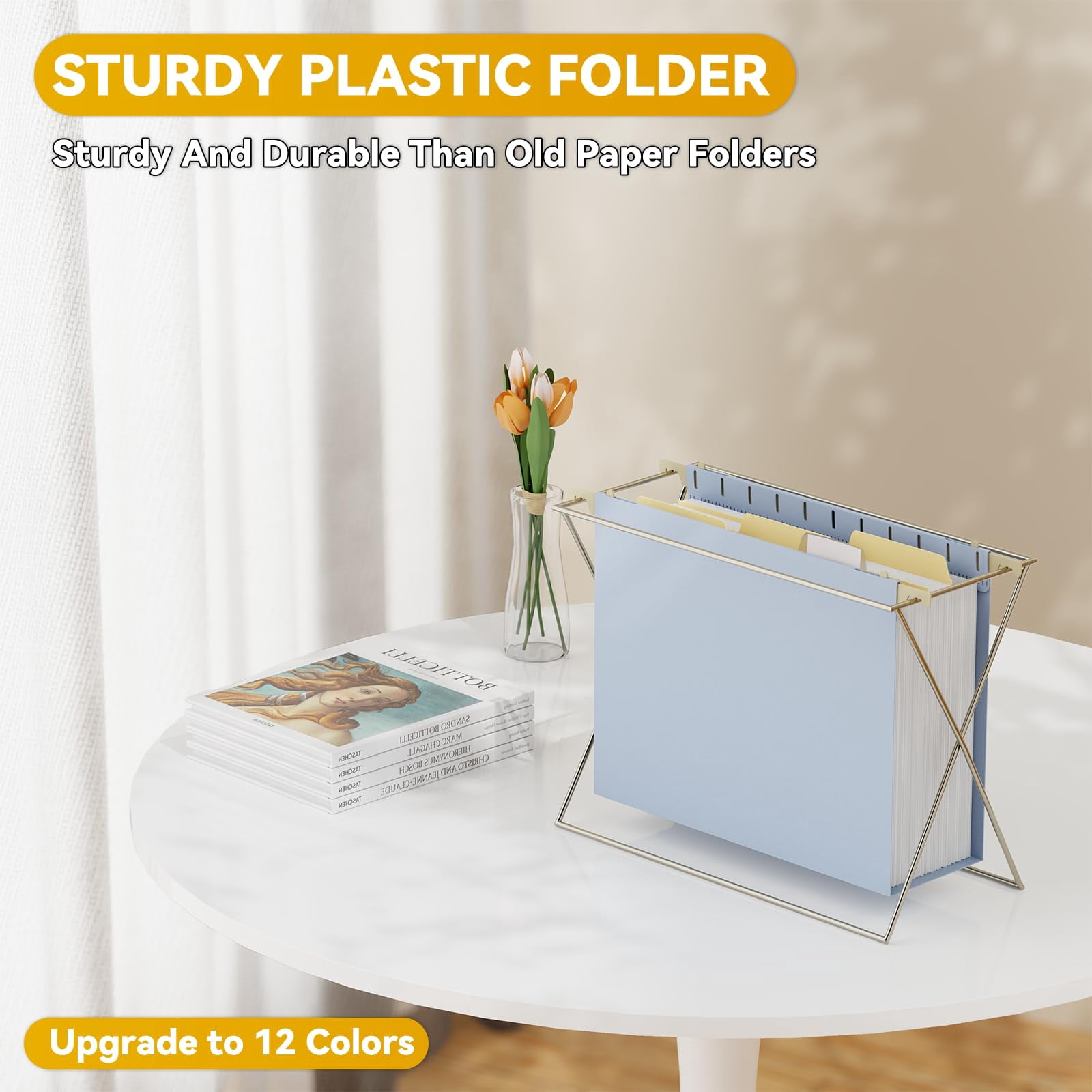 Plastic High Capacity Hanging File Folders 12 Pack Heavy Duty 3" Expanding Hang Accordian Folder Letter Size Sturdy Filing Cabinet With Tabs Pastel Work Organizer For Bulky