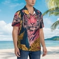 thumbnail image 3 of Disketp Pink Tiger Gold Leaves Hawaiian Shirts for Men,Mens Casual Short Sleeve Button Down Shirts Beach Shirt,Large, 3 of 7