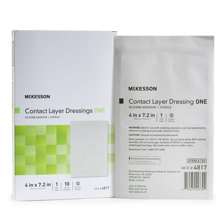 McKesson Contact Layer Dressing, Adhesive Wound Bandage, 4 in x 7.2 in, 10 Count, 1 Pack
