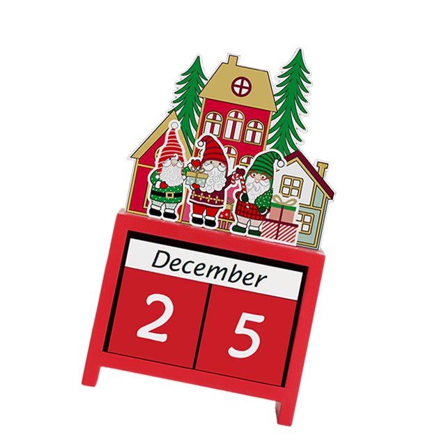 yuksok Christmas Calendar Advent Calendar Date Display with Wood Blocks Creative Statue Red
