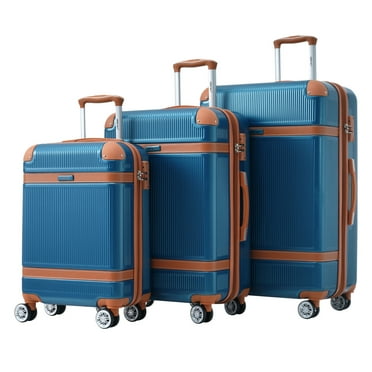 3 Piece Hardshell Luggage Sets with Double Spinner Wheels, Lightweight Suitcase with TSA Lock, 20in Carry on Luggage 24in 28in Check in Luggage, Blue