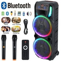 Lohoms Dual 15 inch Karaoke Speaker Party Speaker System W/ 2 Microphone Portable Party Box Loud Big Speaker Wireless Bluetooth Stereo Rechargeable Remote Control LED Lighting