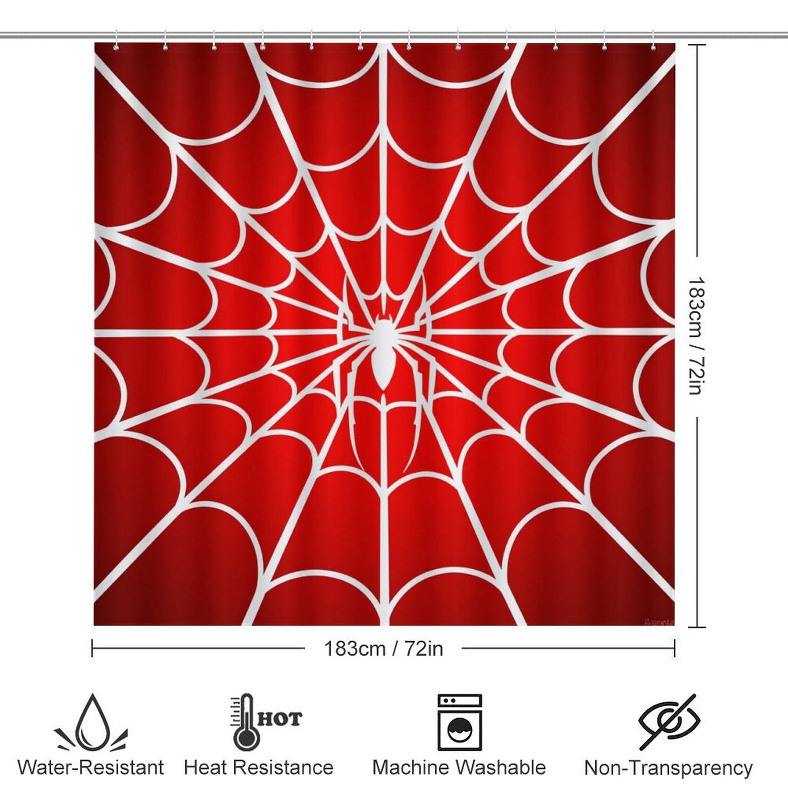 Red Spider Web Black Cartoon Shower Curtain Bathroom Sets Toilet Lid Rug, Rugs Mat Bath Mat And Contour Mat, Shower Curtain 4Pcs