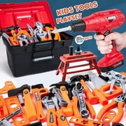 ALLJOY 55pcs Kids Tool Set,Pretend Play Construction Toys with Tool Box & Electronic Toy Drill Christmas Birthday Gift for Toddlers Boys Girls