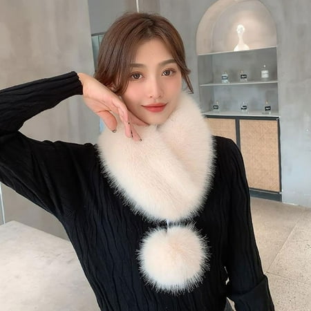 

Winter Warm Thicken Solid with Pompom Artificial Wool Bib Imitation Fur Scarf Women Scarf Fur Collar BEIGE