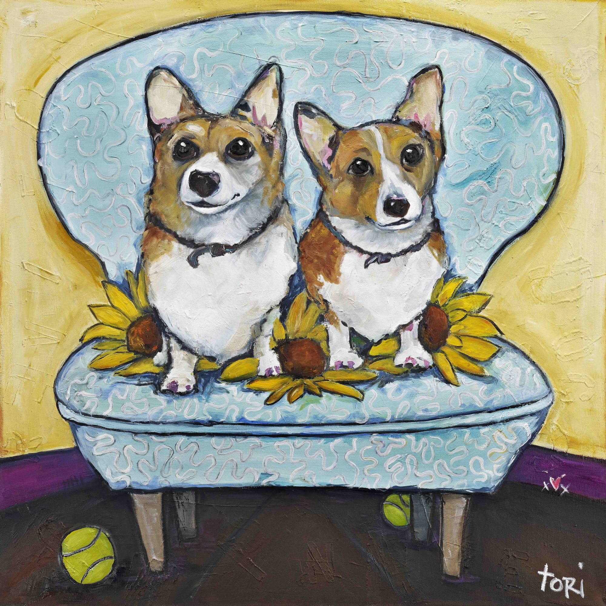 Marmont Hill "Corgi's In Chai" by Tori Campisi Painting Print on Canvas