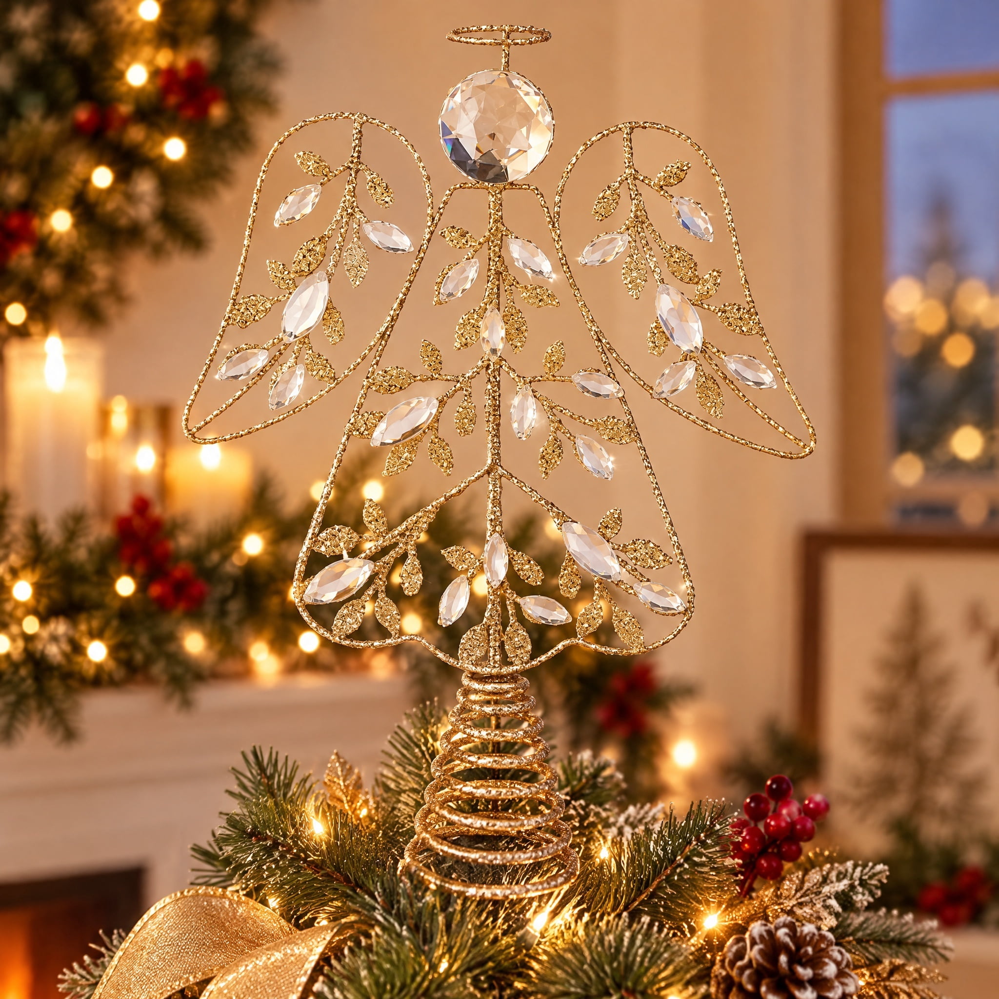 Glitter Wire Angel Christmas Tree Topper, Gold, 12.4", by Holiday Time