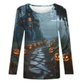 thumbnail image 4 of Halloween Shirts for Women Long Sleeve Round Neck Pumpkin Graphic Print Funny Tee Tshirts Loose Fit Plus Size (M, Green), 4 of 5