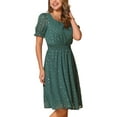 thumbnail image 4 of INSPIRE CHIC Square Neck Dress for Women's Metallic Stars Short Sleeve A-Line Stretch Waist Midi Dresses XL Dark Green, 4 of 6