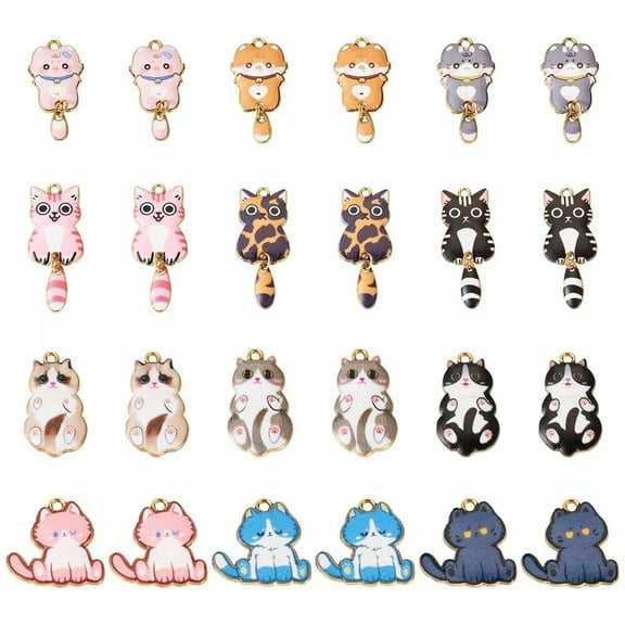 U8MO 24Pcs 12 Style Alloy Enamel Pendants Cat Charms For DIY Jewelry Making 19.5~38mm